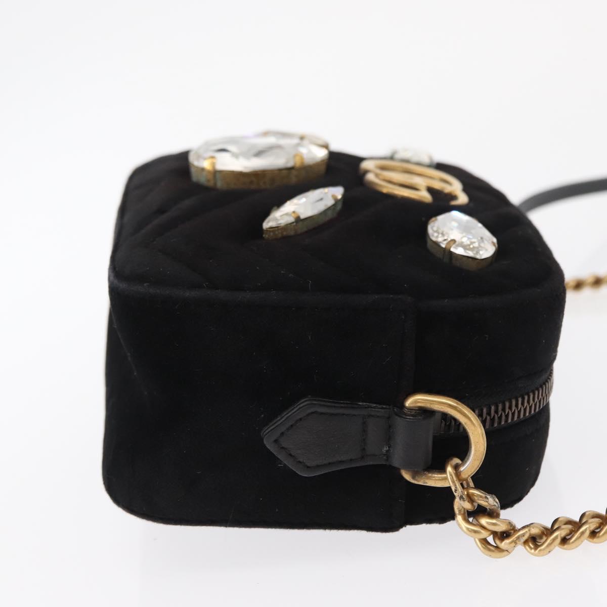 GUCCI GG Marmont Mini Camera Bag Chain Bag Suede Black Gold 448065 Auth ka1530