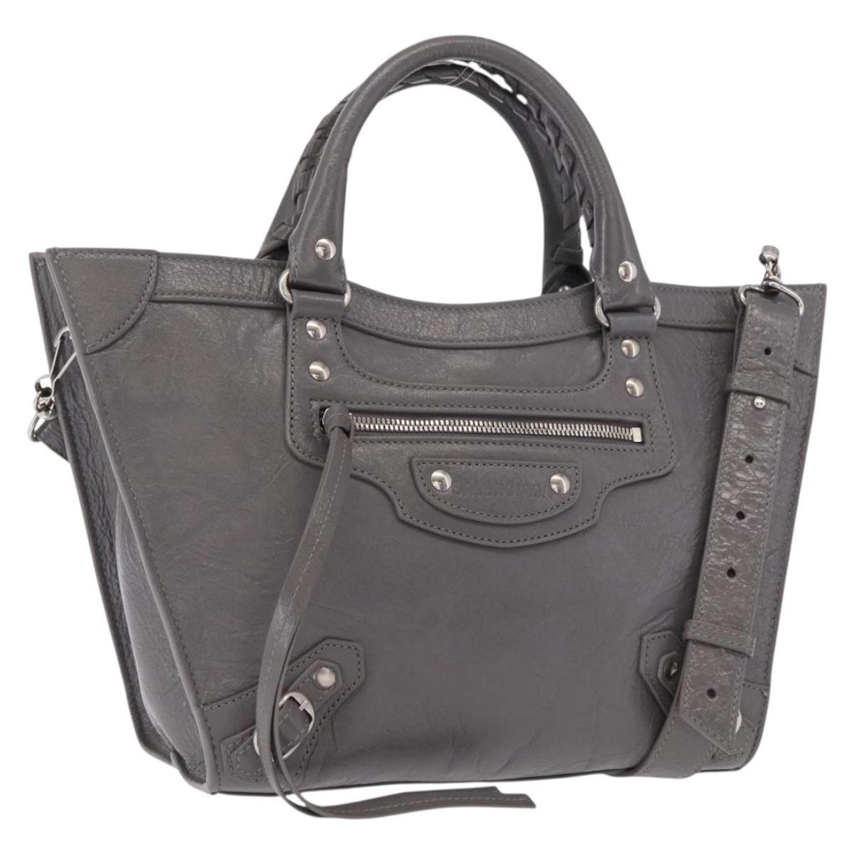 BALENCIAGA Neo Classic M Hand Bag Leather 2way Gray Silver 702502 Auth ka1535M