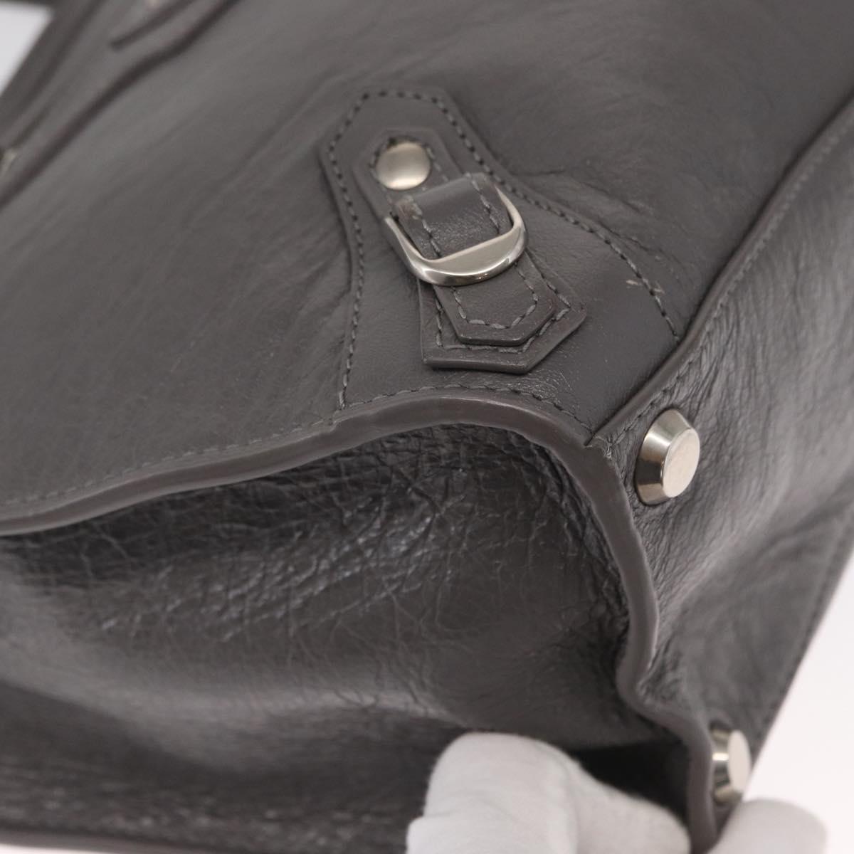 BALENCIAGA Neo Classic M Hand Bag Leather 2way Gray Silver 702502 Auth ka1535M