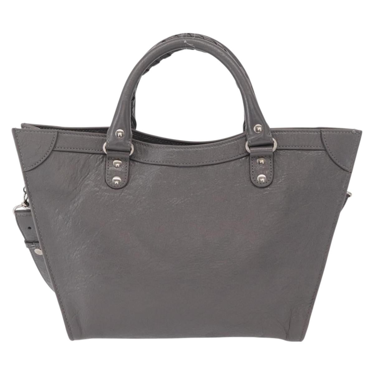 BALENCIAGA Neo Classic M Hand Bag Leather 2way Gray Silver 702502 Auth ka1535M