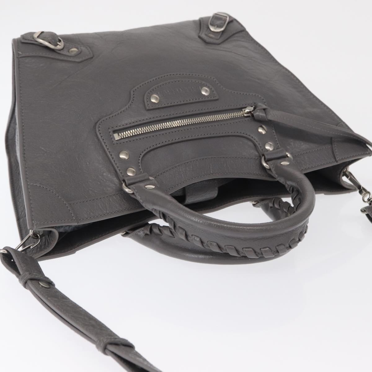 BALENCIAGA Neo Classic M Hand Bag Leather 2way Gray Silver 702502 Auth ka1535M