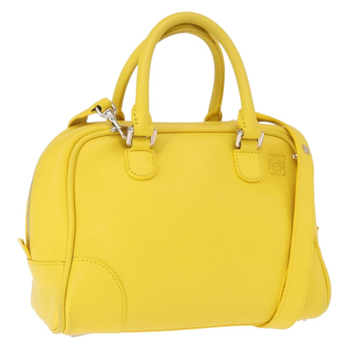 LOEWE Hand Bag Leather 2way Yellow Silver Auth ka1544V