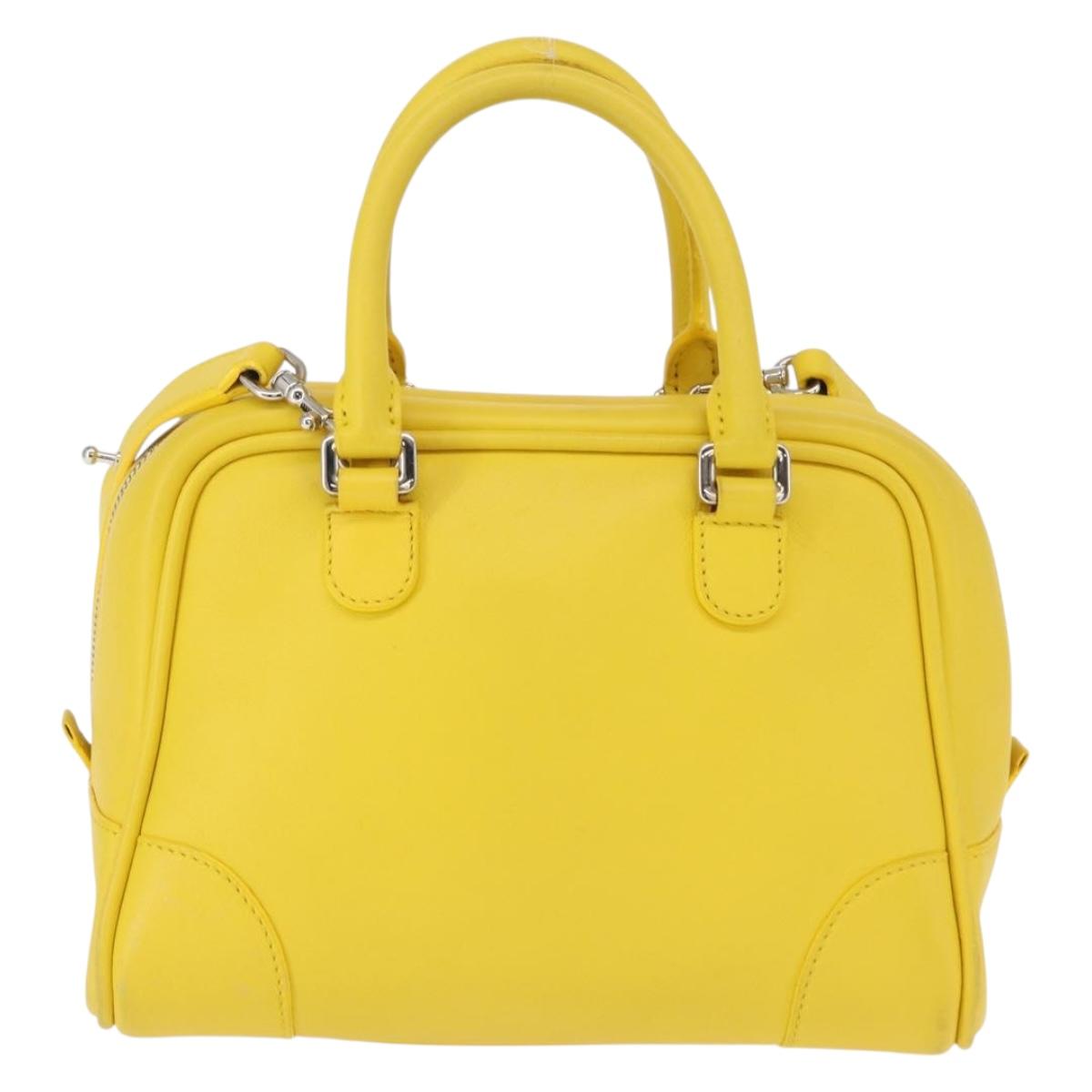 LOEWE Hand Bag Leather 2way Yellow Silver Auth ka1544V