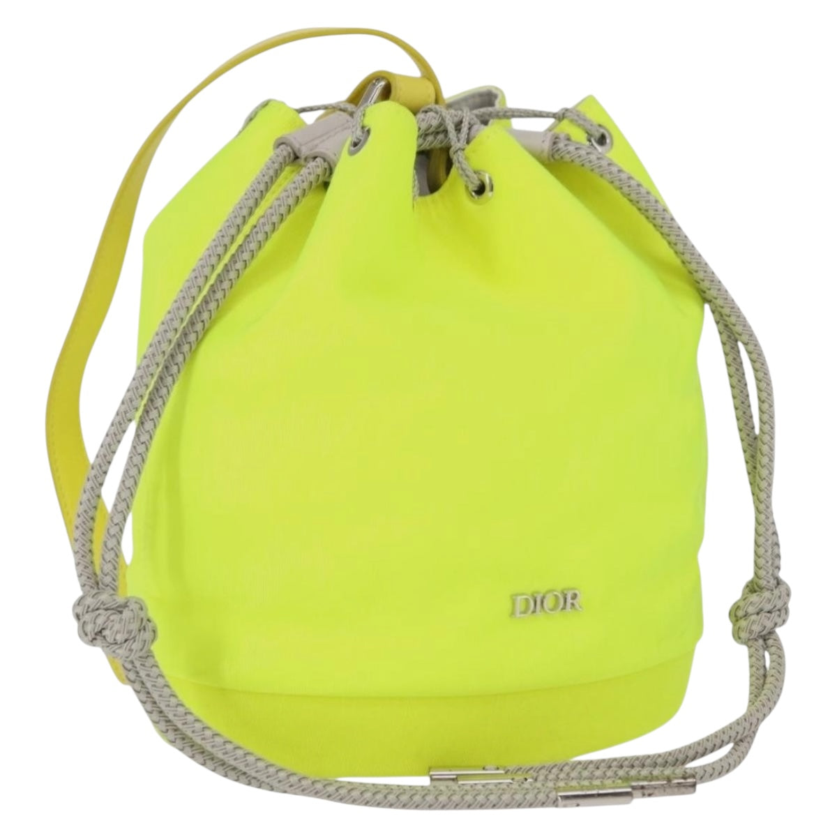 Christian Dior Shoulder Bag Canvas LIme Green Silver Auth ka1545M