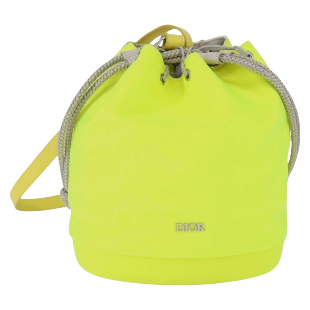 Christian Dior Shoulder Bag Canvas LIme Green Silver Auth ka1545M