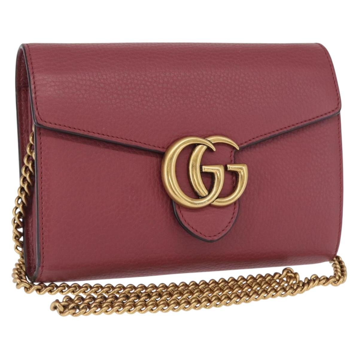GUCCI GG Marmont Chain Shoulder Bag Leather Pink Gold 401232 Auth ka1546SAV