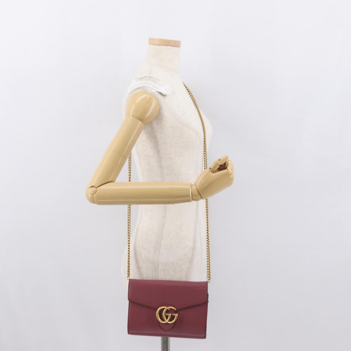 GUCCI GG Marmont Chain Shoulder Bag Leather Pink Gold 401232 Auth ka1546SAV