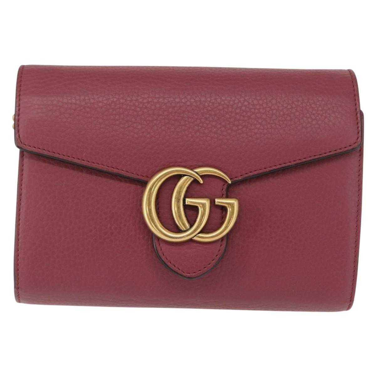 GUCCI GG Marmont Chain Shoulder Bag Leather Pink Gold 401232 Auth ka1546SAV