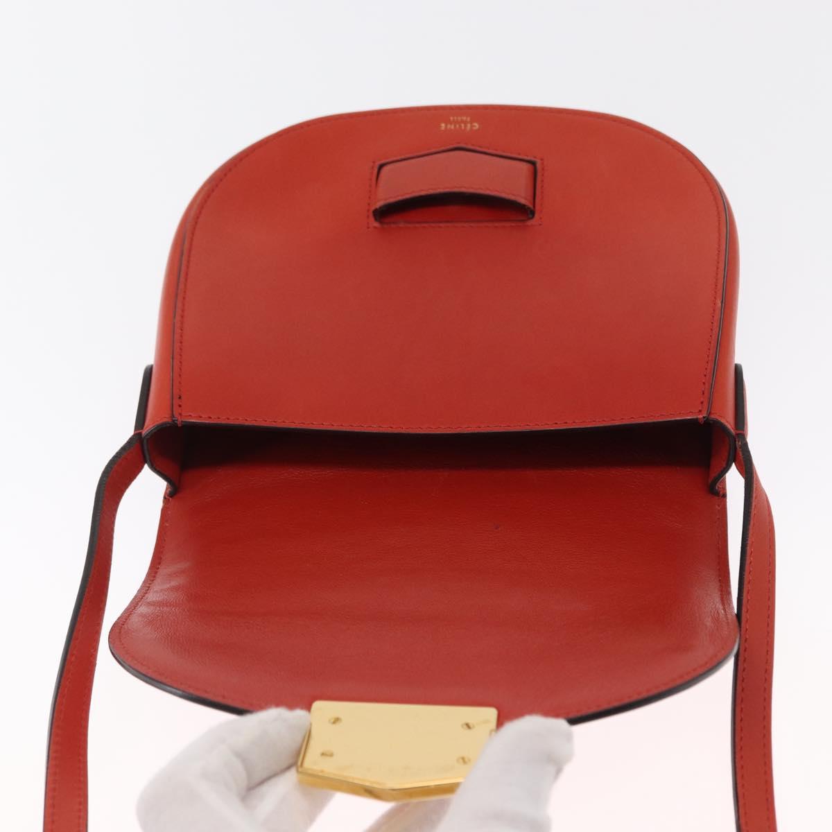 CELINE Shoulder Bag Leather Orange Gold Auth ka1547