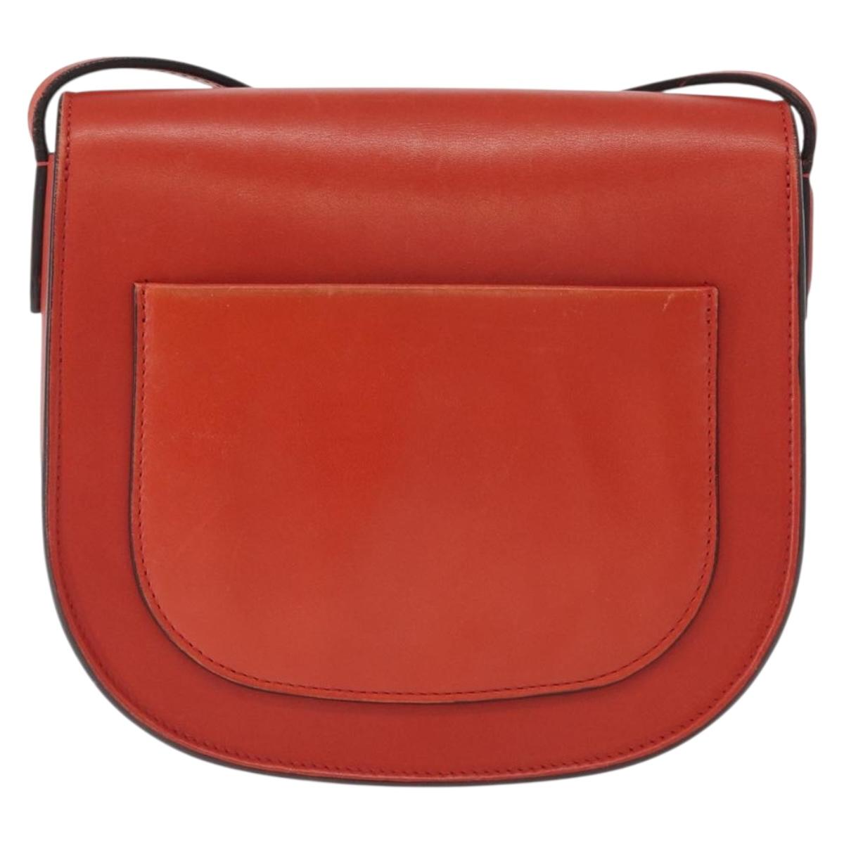 CELINE Shoulder Bag Leather Orange Gold Auth ka1547