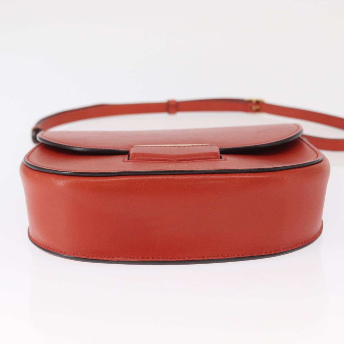 CELINE Shoulder Bag Leather Orange Gold Auth ka1547