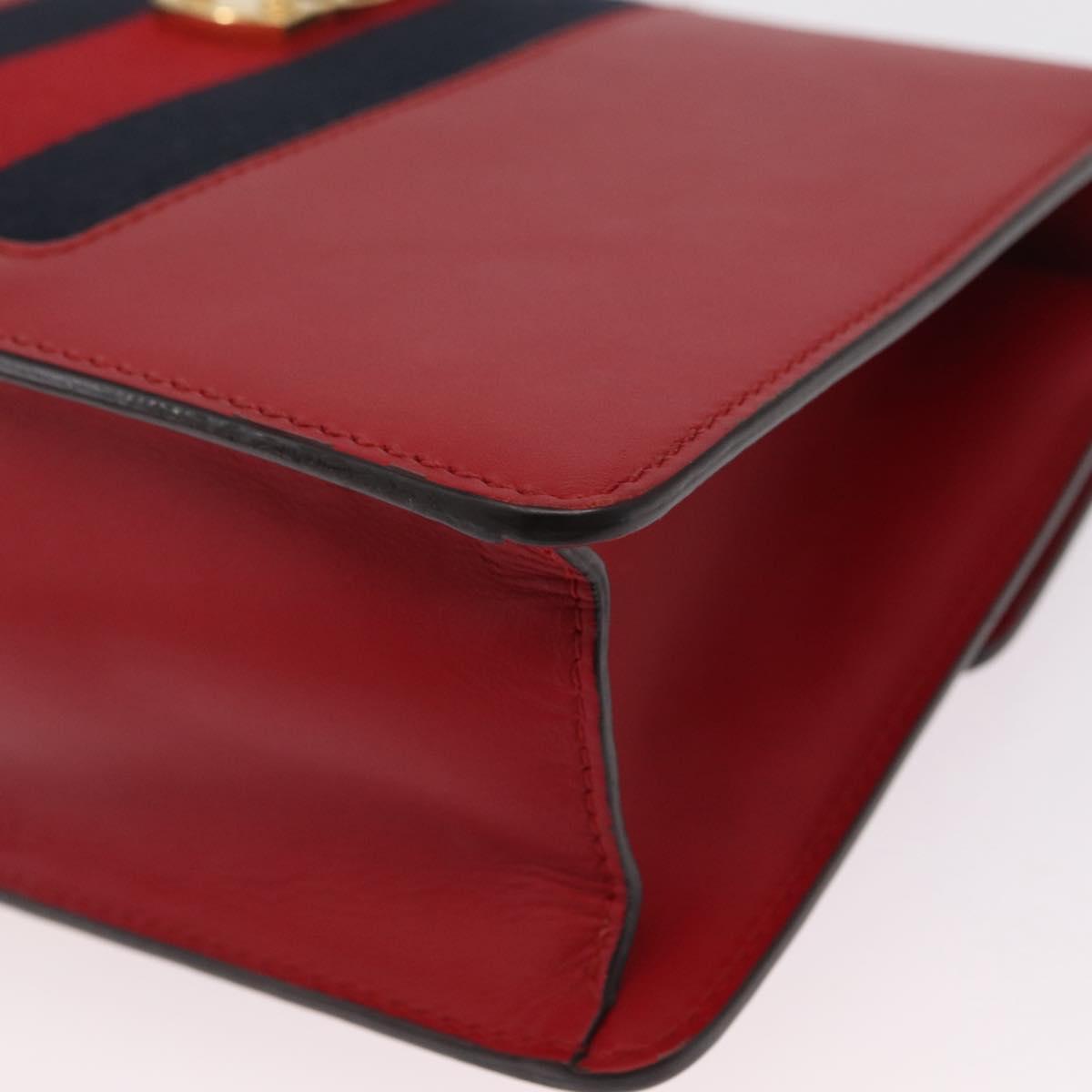 GUCCI Silvi Sherry Line Shoulder Bag Leather 2way Red Gold 421882 Auth ka1549