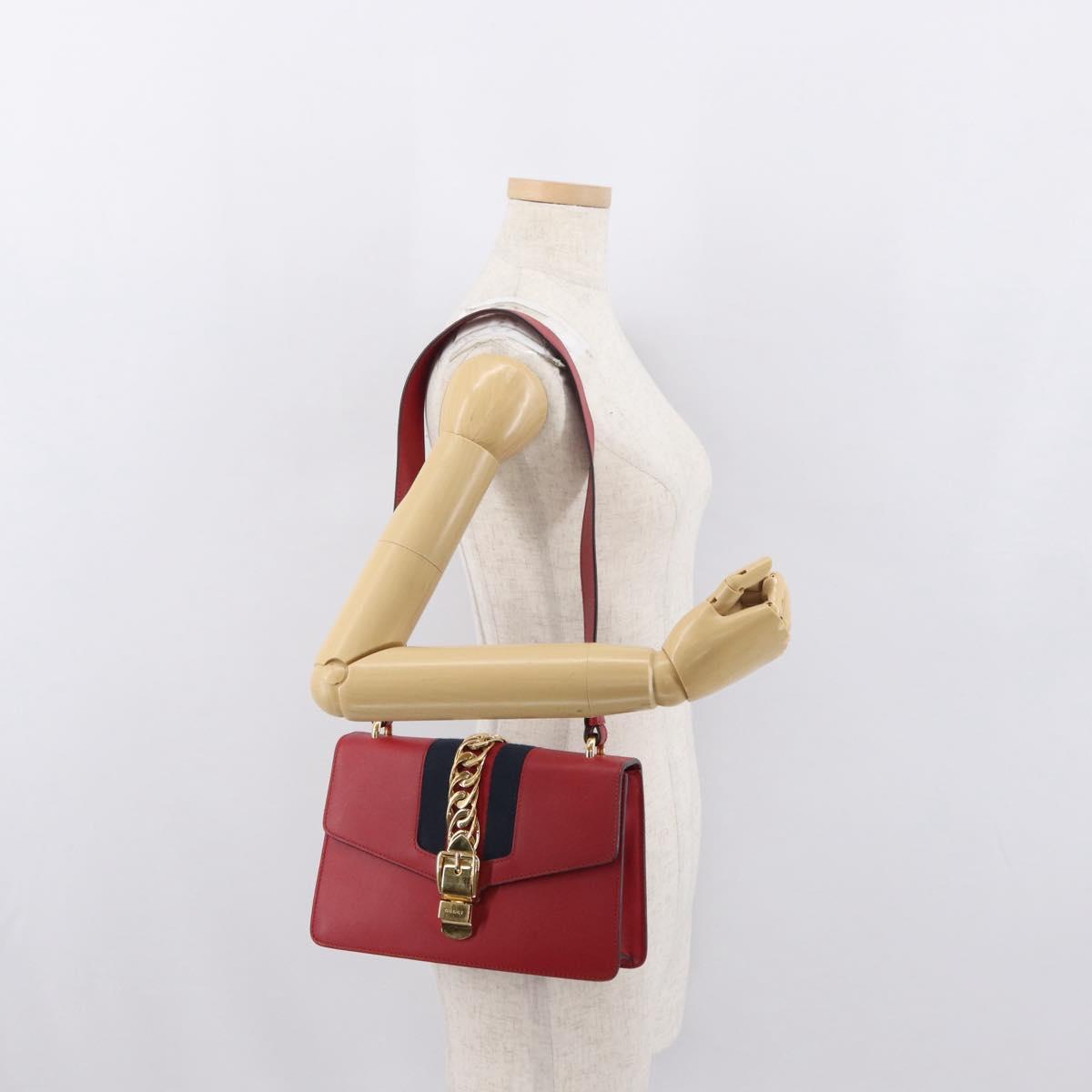 GUCCI Silvi Sherry Line Shoulder Bag Leather 2way Red Gold 421882 Auth ka1549