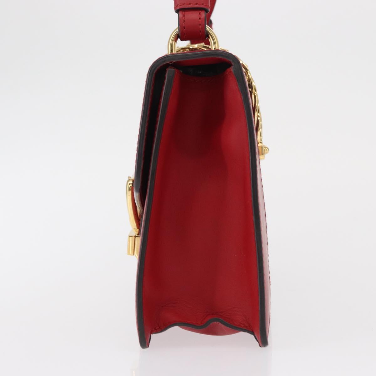 GUCCI Silvi Sherry Line Shoulder Bag Leather 2way Red Gold 421882 Auth ka1549