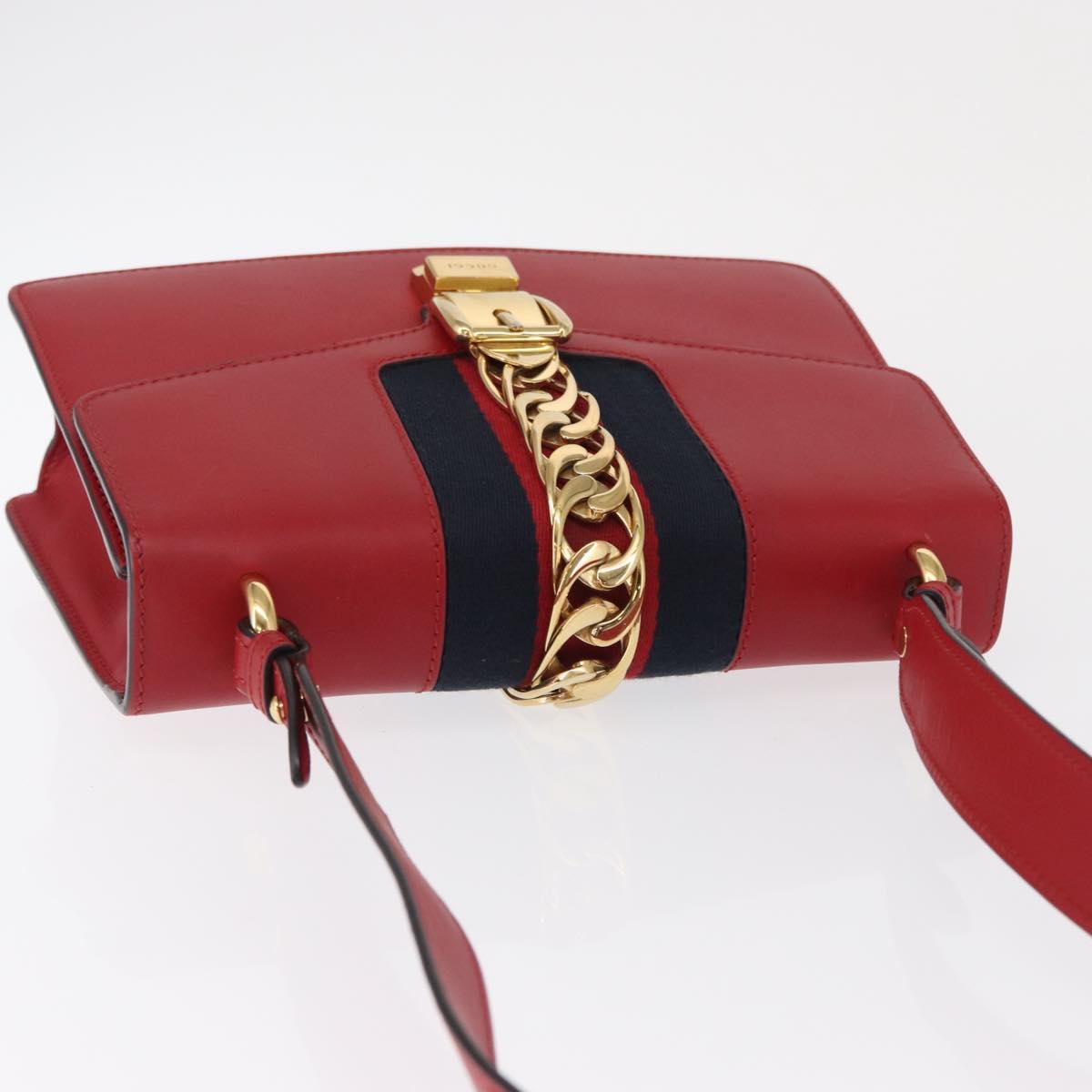 GUCCI Silvi Sherry Line Shoulder Bag Leather 2way Red Gold 421882 Auth ka1549