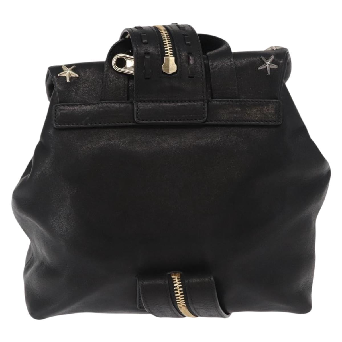 Jimmy Choo Studs Backpack Leather Black Gold Auth ka1552