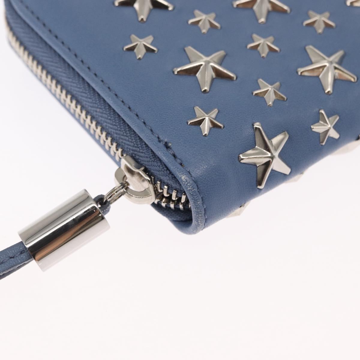 Jimmy Choo Studs Long Wallet Leather Blue Silver Auth ka1555