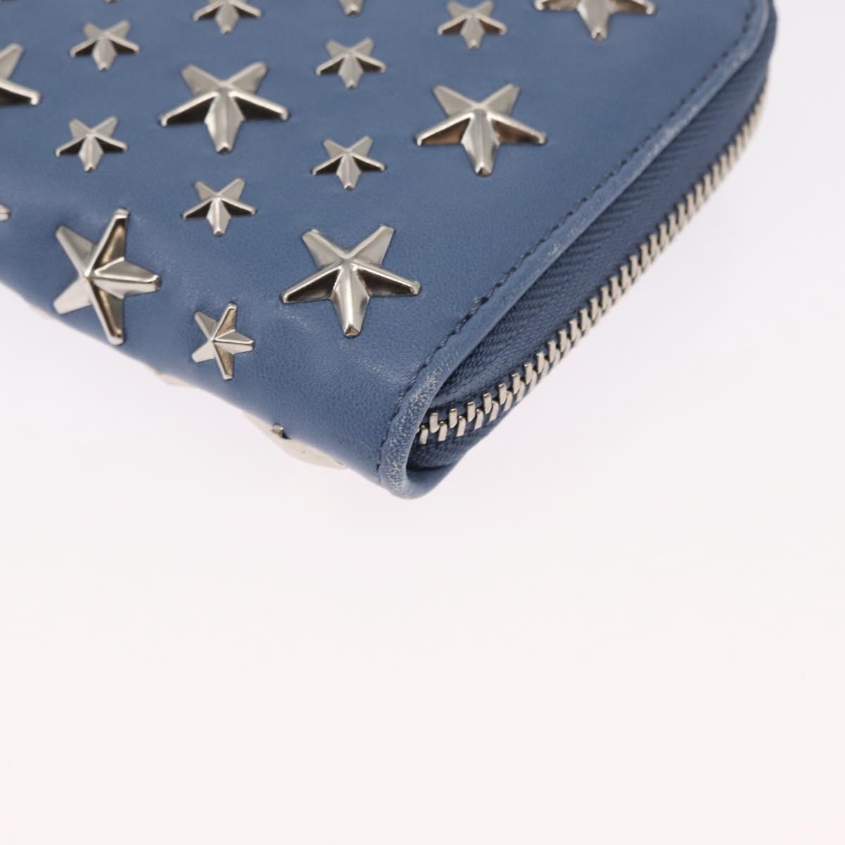 Jimmy Choo Studs Long Wallet Leather Blue Silver Auth ka1555