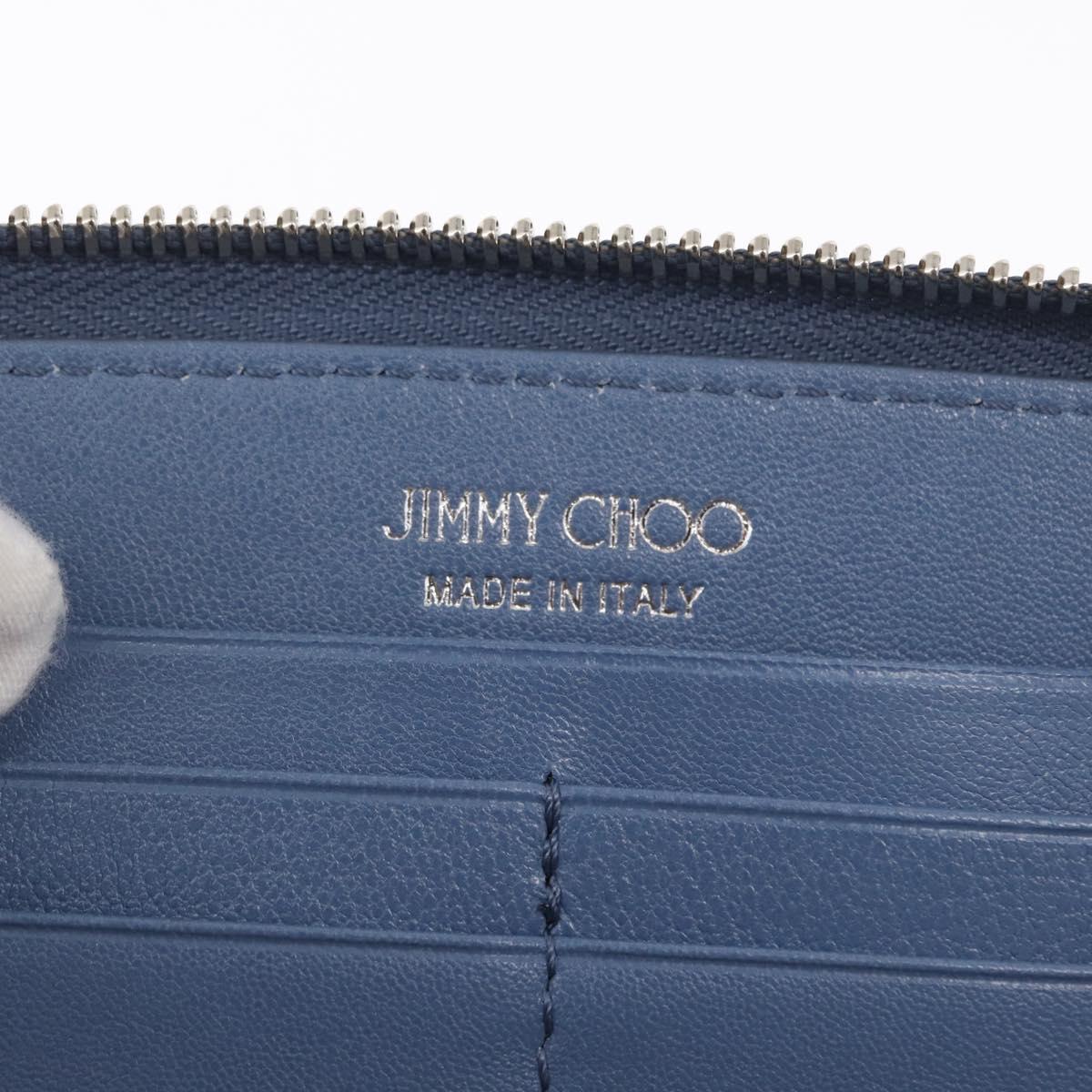 Jimmy Choo Studs Long Wallet Leather Blue Silver Auth ka1555