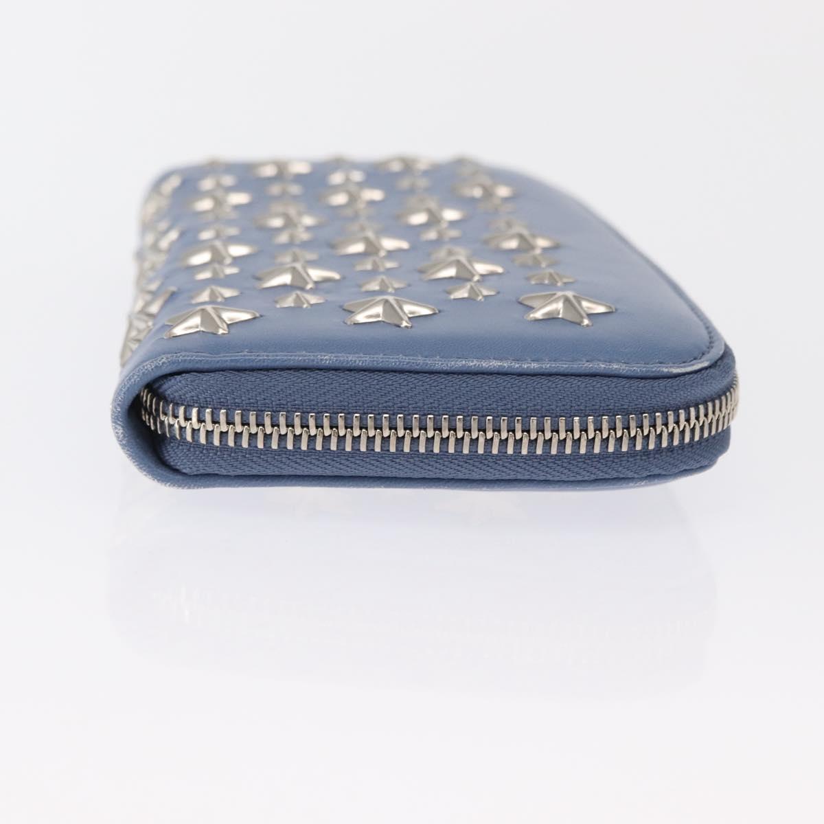 Jimmy Choo Studs Long Wallet Leather Blue Silver Auth ka1555