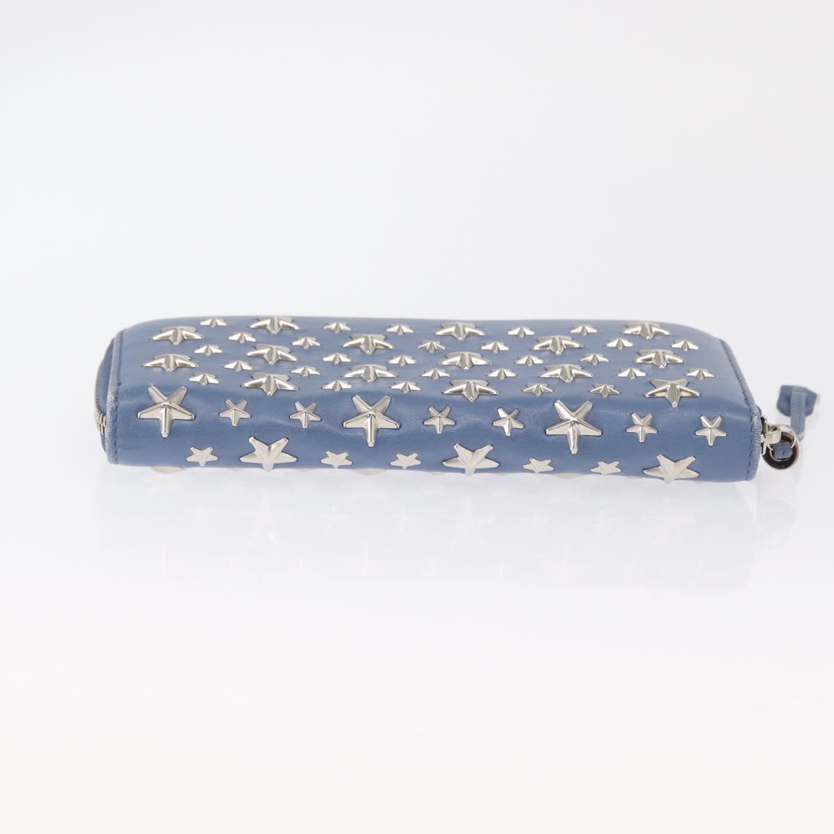 Jimmy Choo Studs Long Wallet Leather Blue Silver Auth ka1555