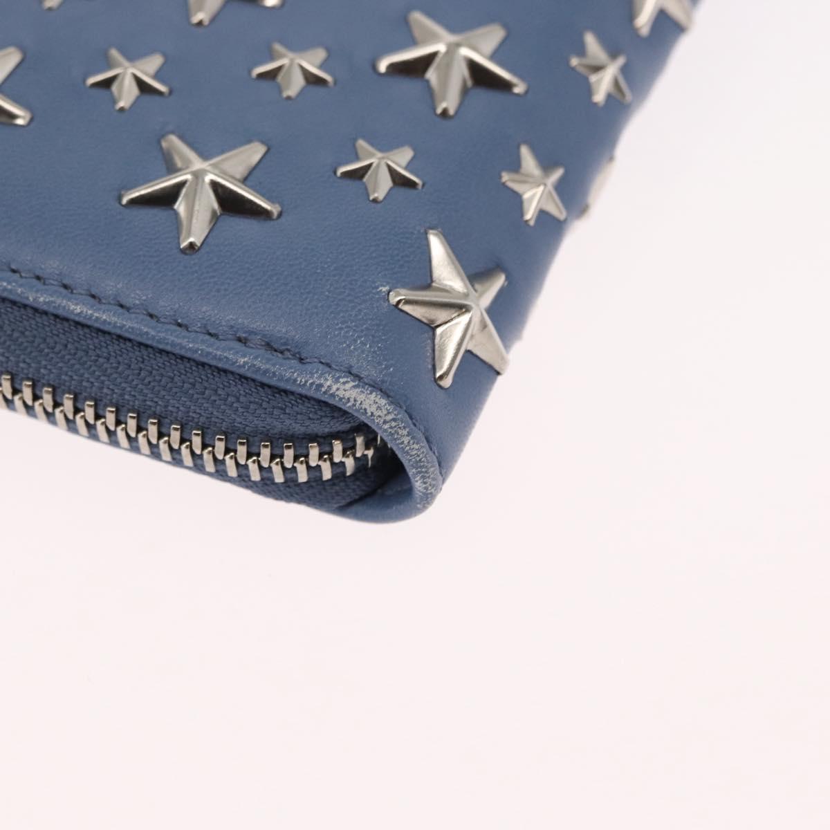 Jimmy Choo Studs Long Wallet Leather Blue Silver Auth ka1555