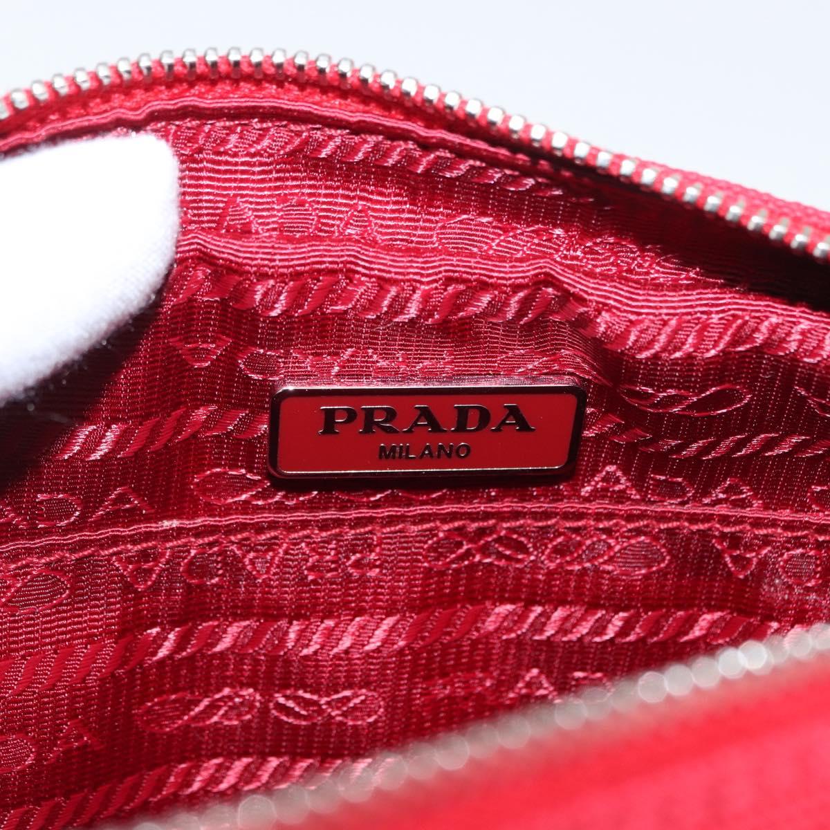 PRADA Accessory Pouch Canvas Red Silver Auth ka1557