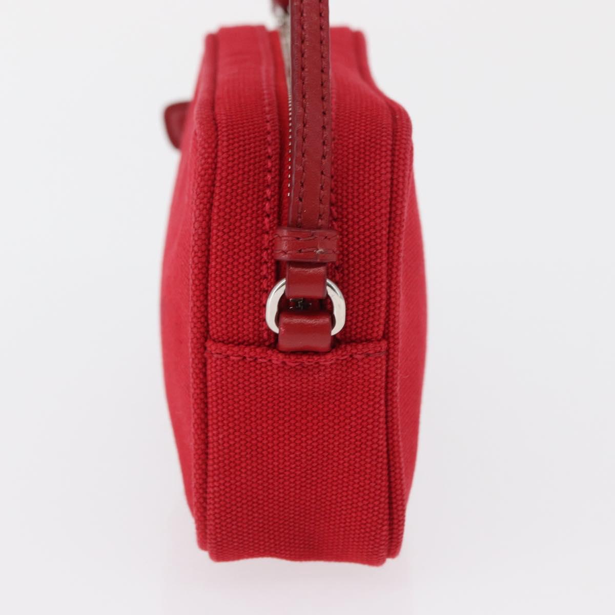 PRADA Accessory Pouch Canvas Red Silver Auth ka1557