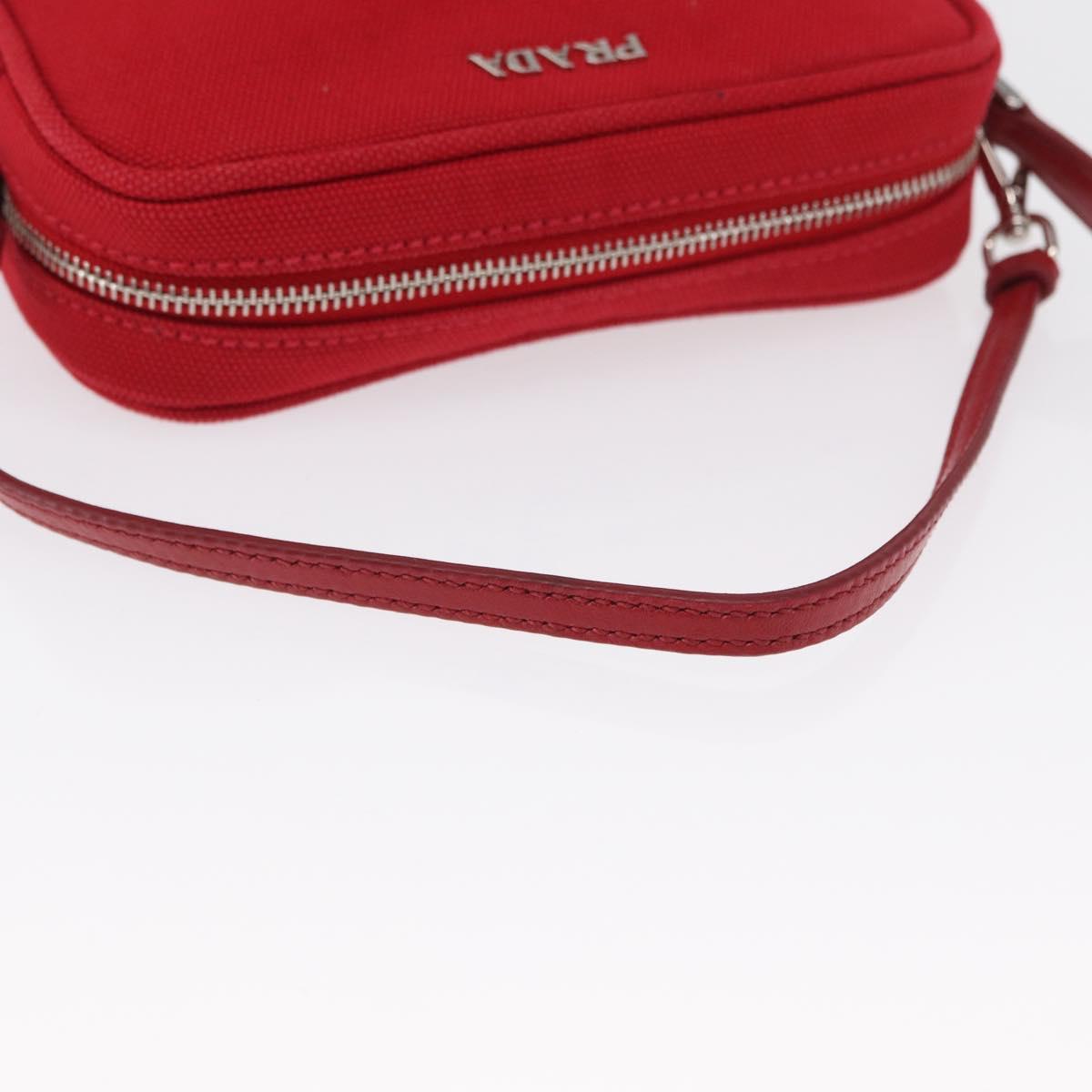 PRADA Accessory Pouch Canvas Red Silver Auth ka1557