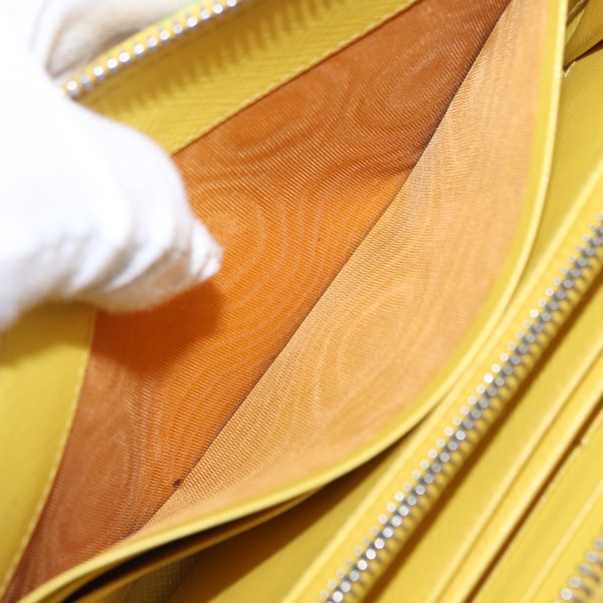 PRADA Long Wallet Safiano leather Yellow Silver Auth ka1567M