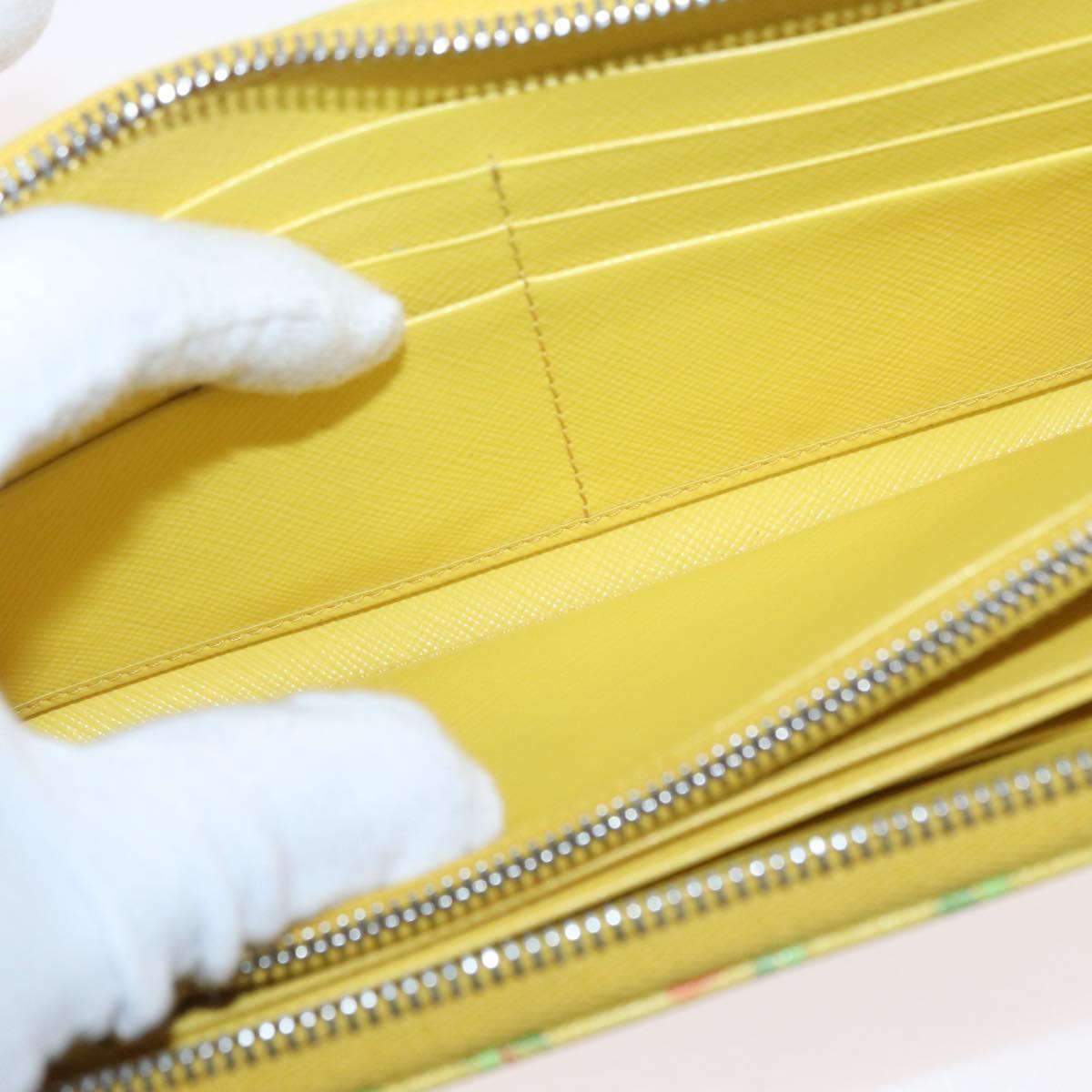 PRADA Long Wallet Safiano leather Yellow Silver Auth ka1567M
