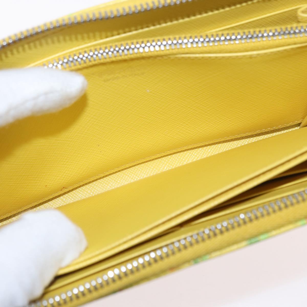 PRADA Long Wallet Safiano leather Yellow Silver Auth ka1567M