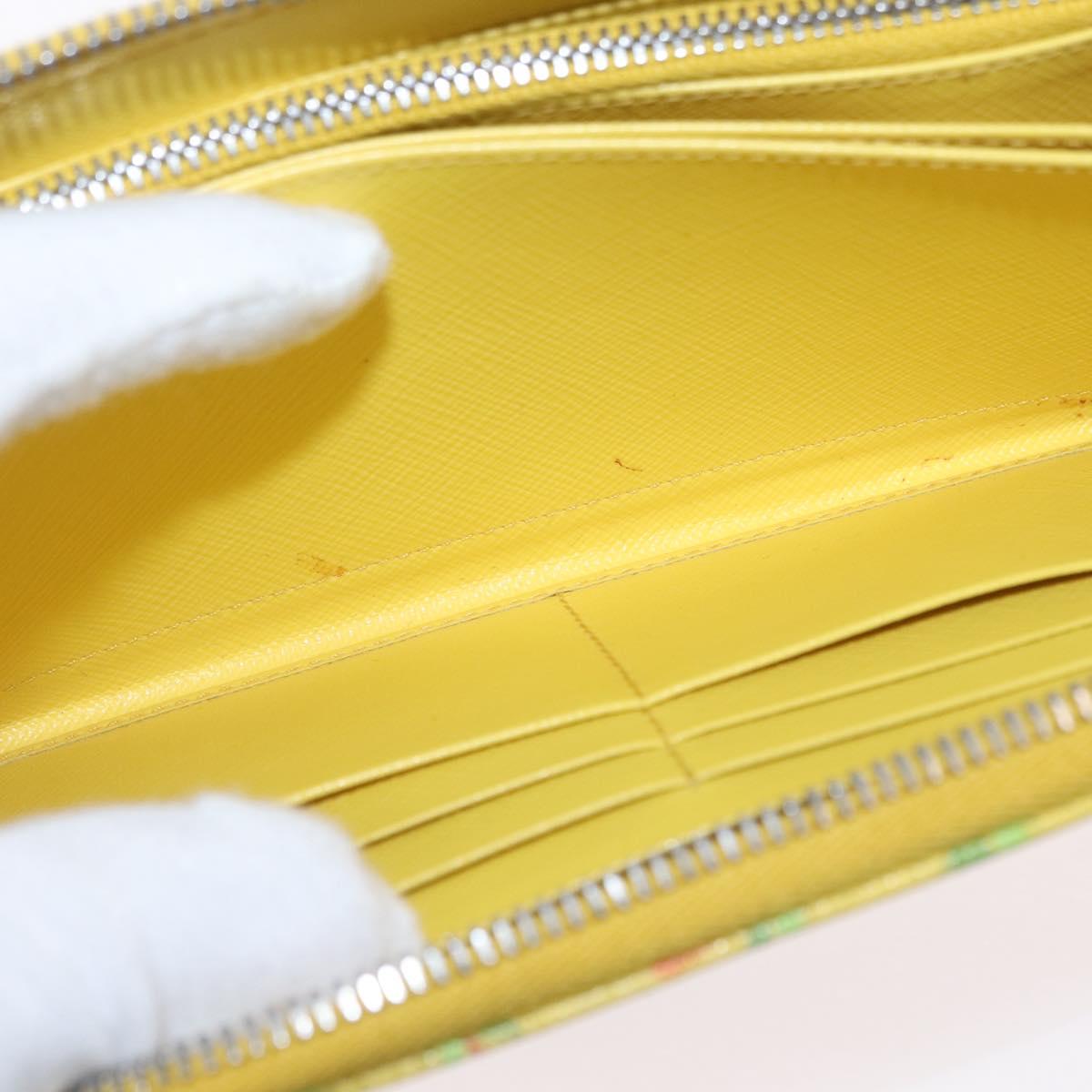 PRADA Long Wallet Safiano leather Yellow Silver Auth ka1567M