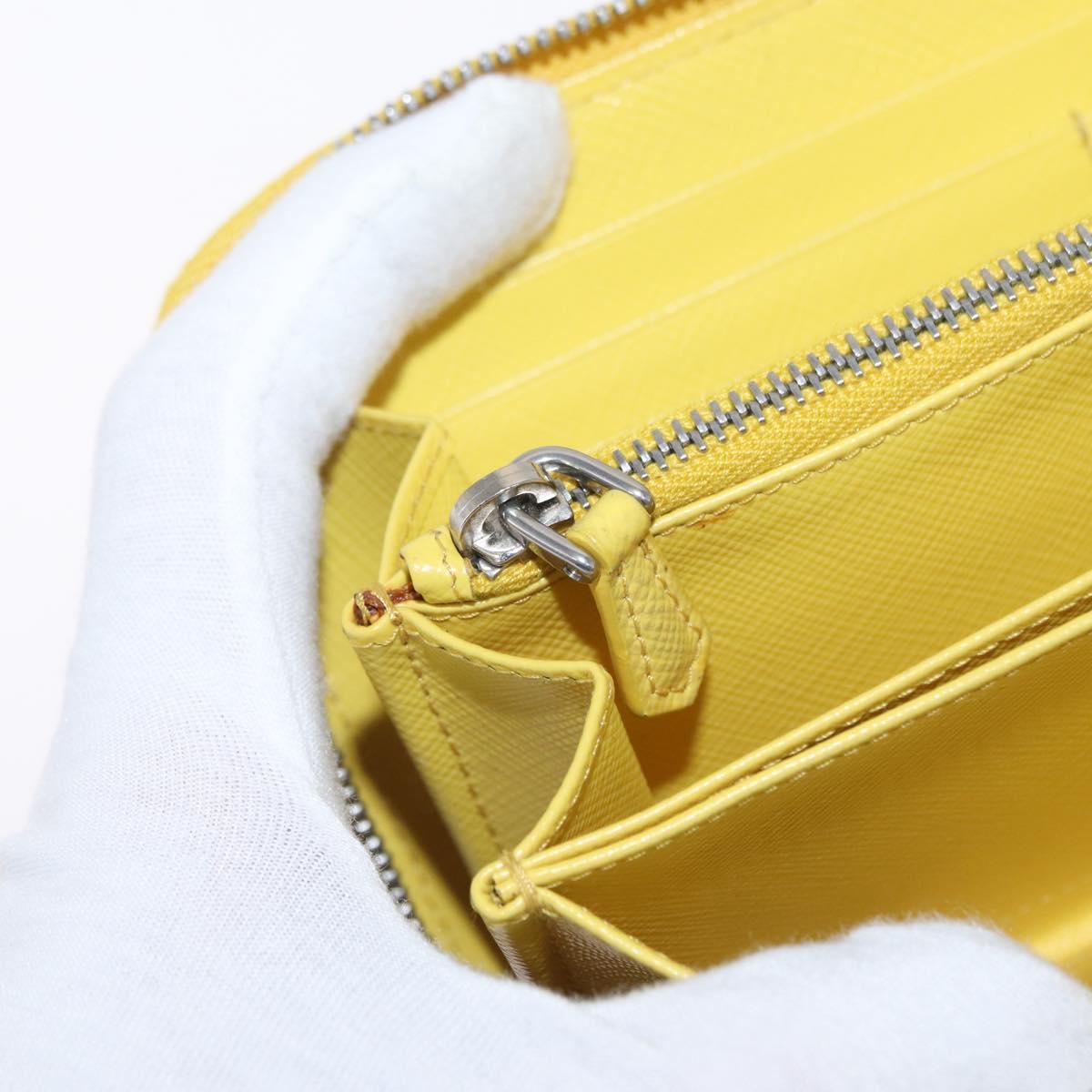 PRADA Long Wallet Safiano leather Yellow Silver Auth ka1567M