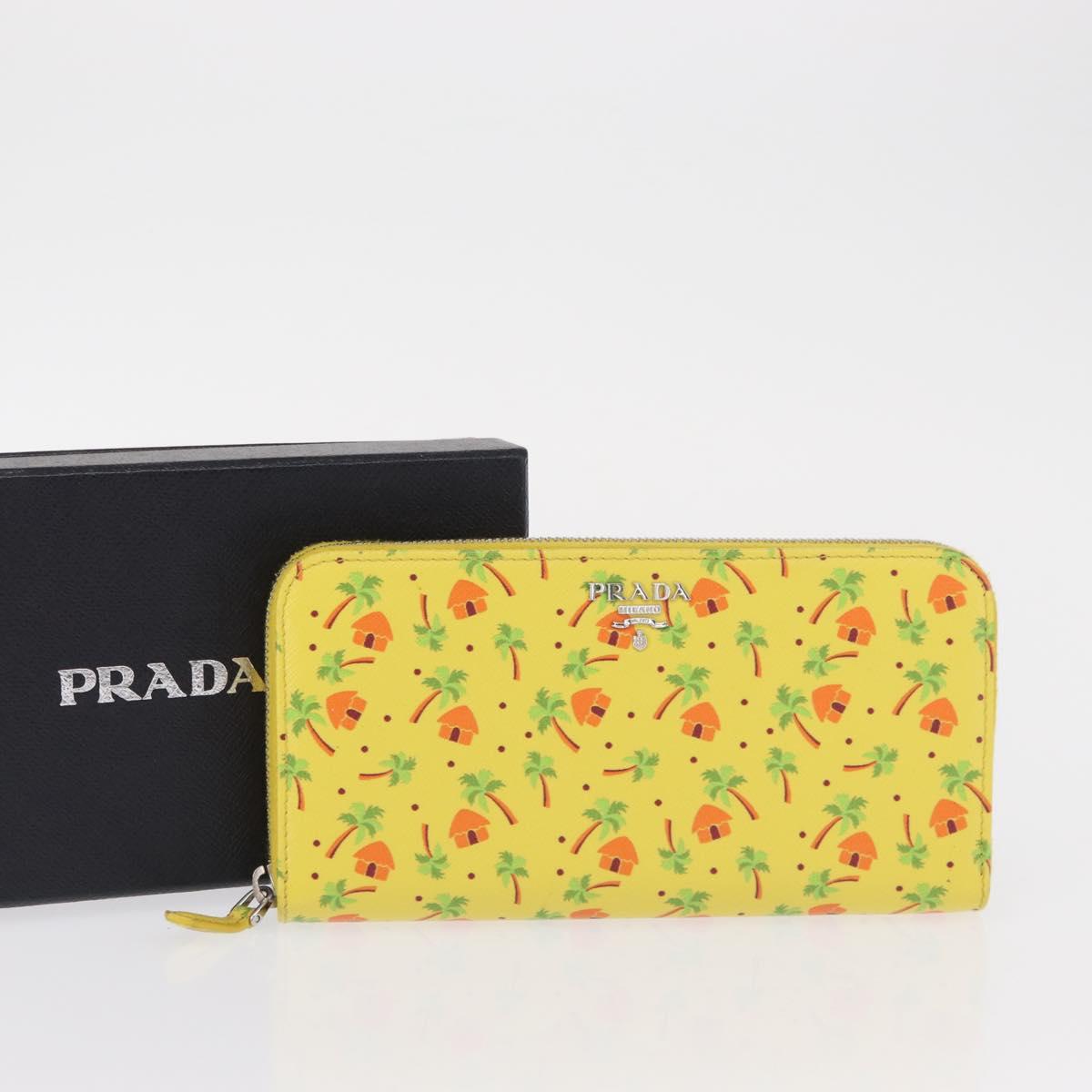 PRADA Long Wallet Safiano leather Yellow Silver Auth ka1567M
