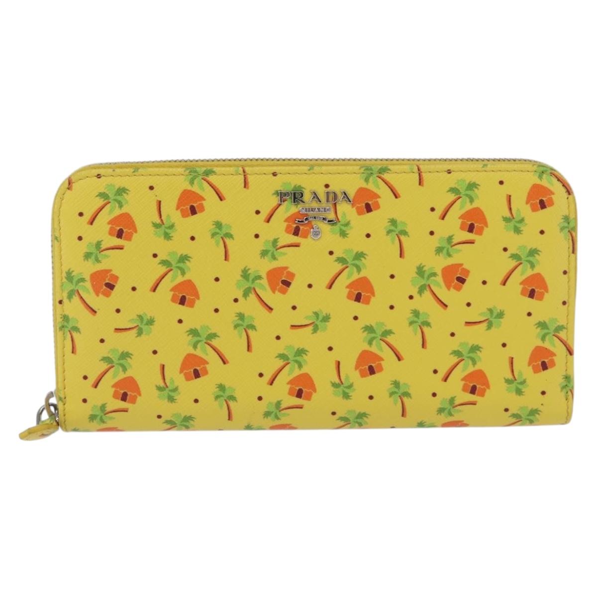 PRADA Long Wallet Safiano leather Yellow Silver Auth ka1567M