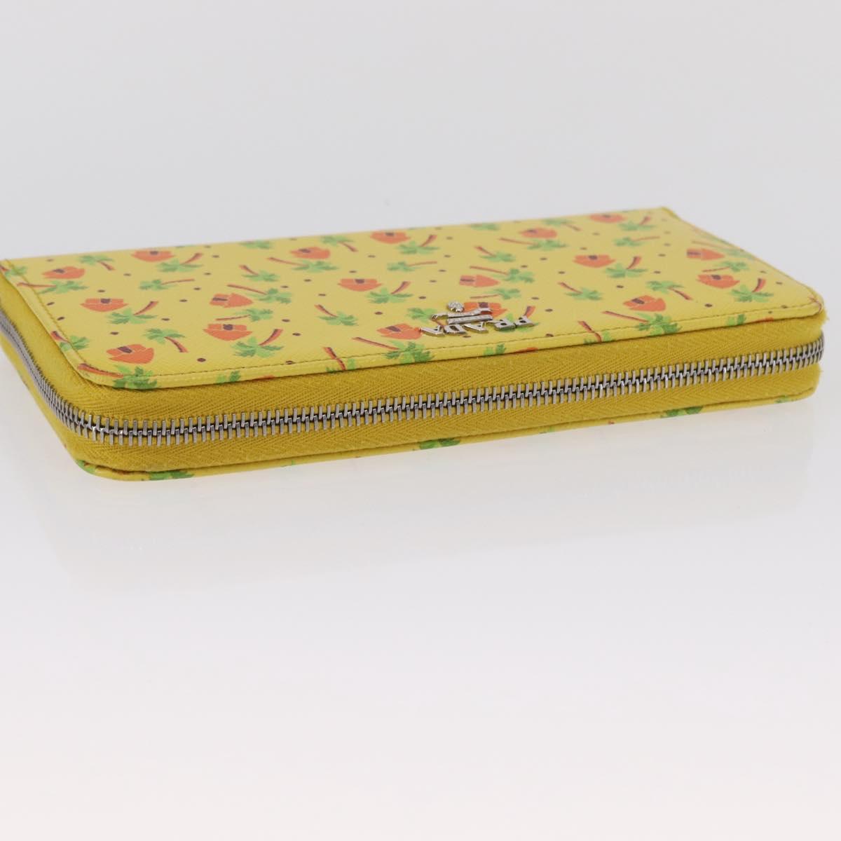 PRADA Long Wallet Safiano leather Yellow Silver Auth ka1567M