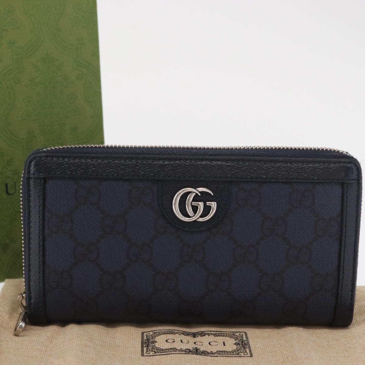 GUCCI GG Marmont GG Supreme Long Wallet PVC Navy 706844 Auth ka1568M