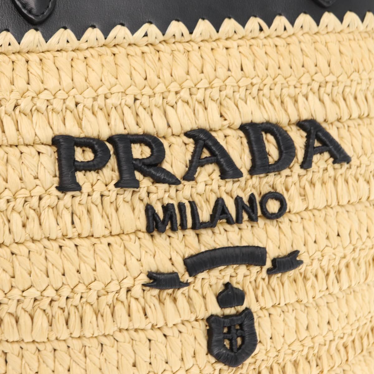 PRADA Hand Bag Straw Leather 2way Beige Black Auth ka156V
