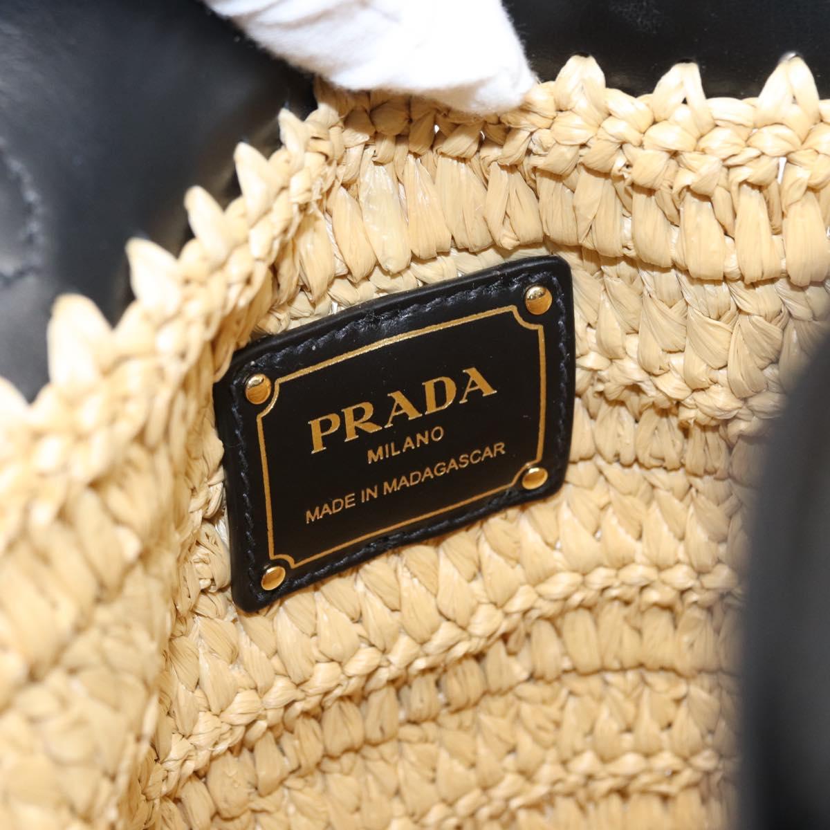 PRADA Hand Bag Straw Leather 2way Beige Black Auth ka156AV