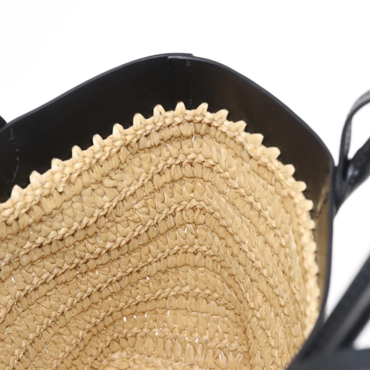 PRADA Hand Bag Straw Leather 2way Beige Black Auth ka156AV