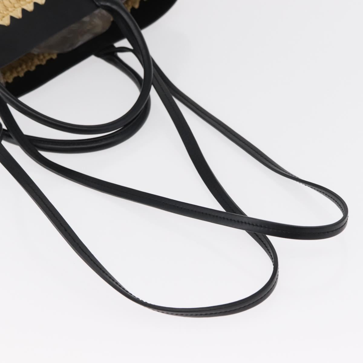 PRADA Hand Bag Straw Leather 2way Beige Black Auth ka156V