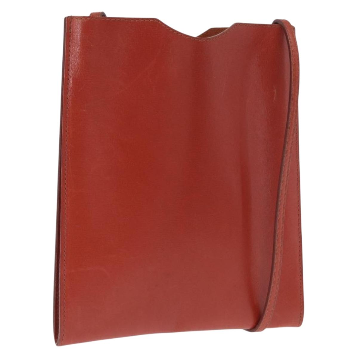 HERMES Onimetu Shoulder Bag Leather Brown Auth ka1579