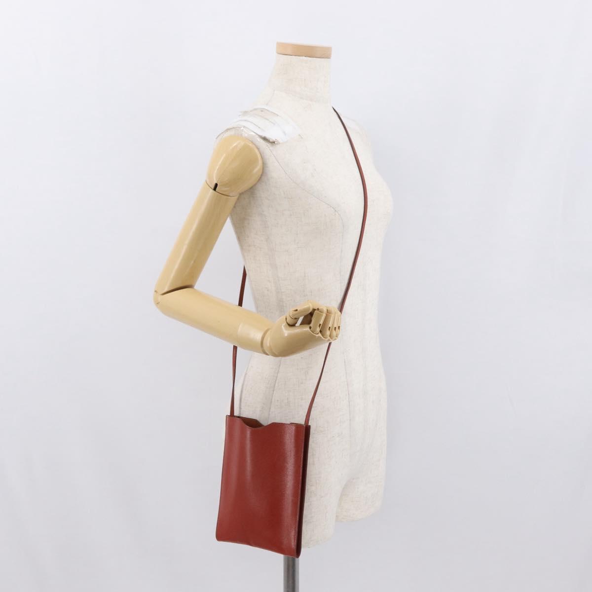HERMES Onimetu Shoulder Bag Leather Brown Auth ka1579