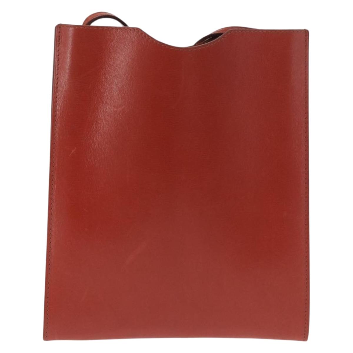HERMES Onimetu Shoulder Bag Leather Brown Auth ka1579