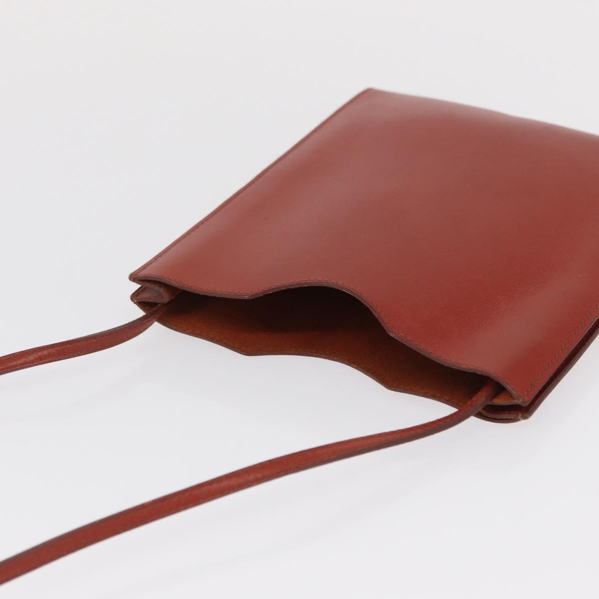 HERMES Onimetu Shoulder Bag Leather Brown Auth ka1579