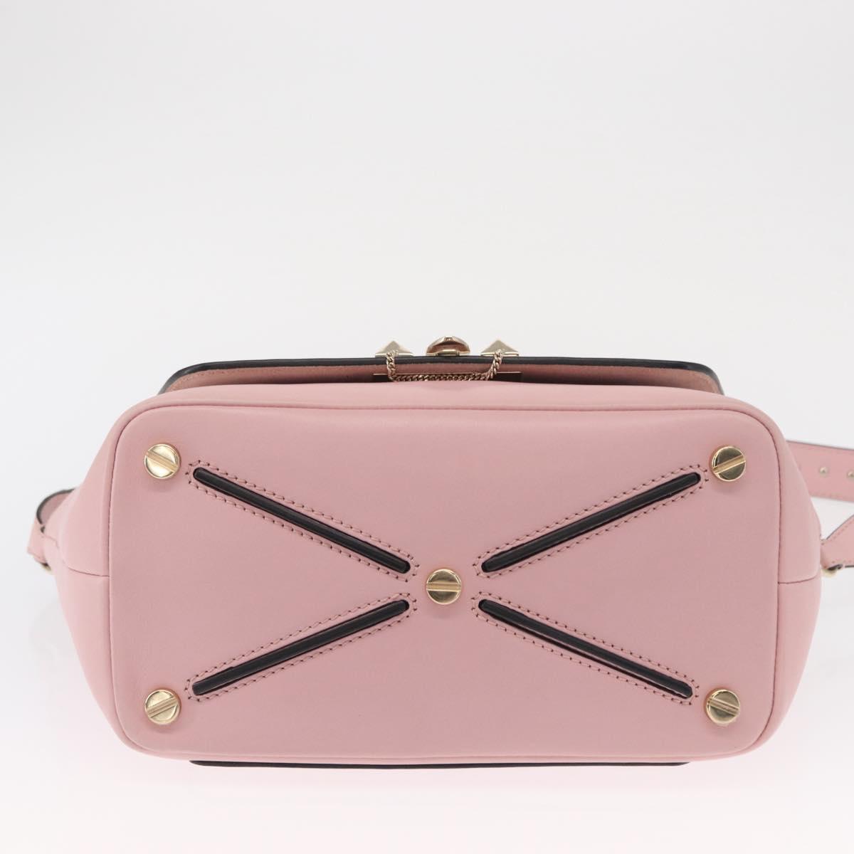 VALENTINO Hand Bag Leather 2way Pink Gold Auth ka1580