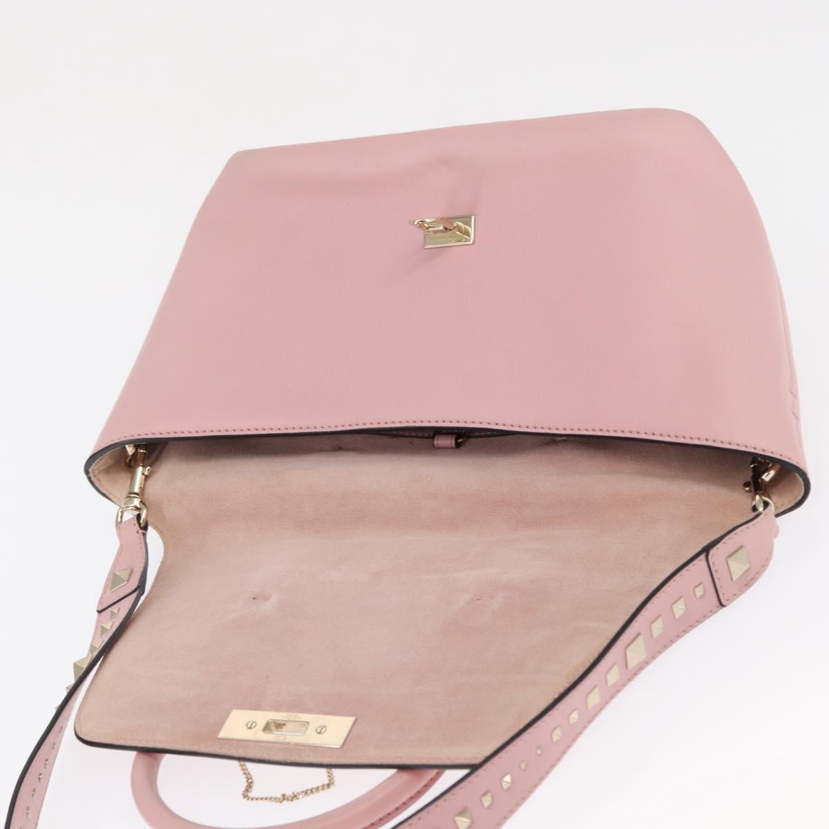 VALENTINO Hand Bag Leather 2way Pink Gold Auth ka1580