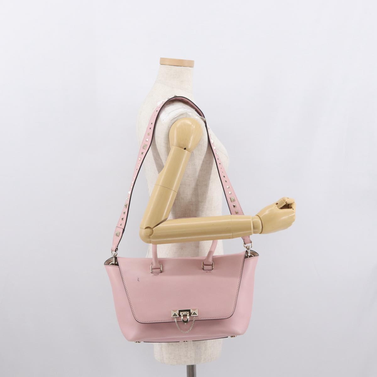 VALENTINO Hand Bag Leather 2way Pink Gold Auth ka1580