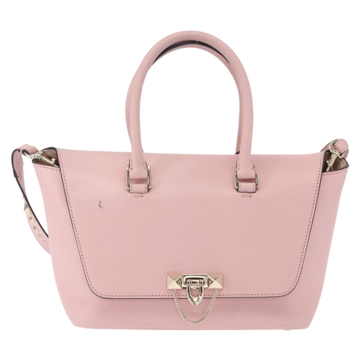 VALENTINO Hand Bag Leather 2way Pink Gold Auth ka1580